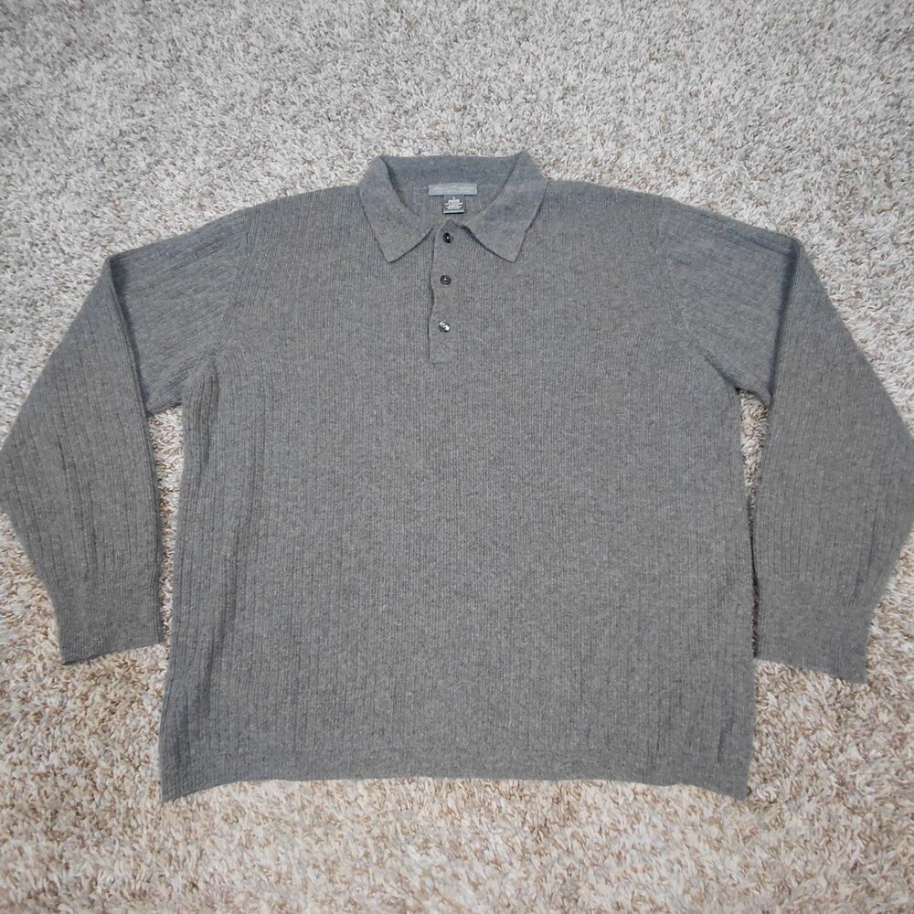 Daniel Cremieux Signature Collection 100% Cashmere Polo Sweater Mens Large Grey